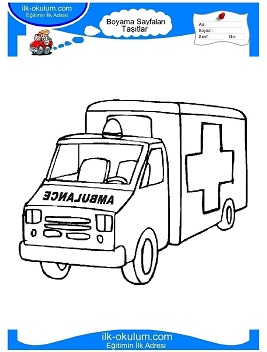 Çocuklar İçin Ambulans Boyama Sayfaları 